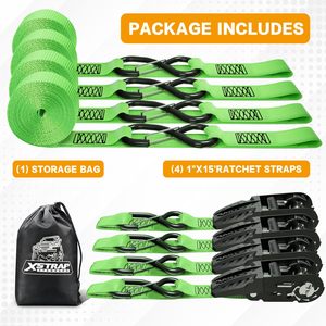 4 PK Motorrad Ratsche Zurr gurte 1 ''X 15 Ft Fracht gurte mit integrierten weichen Schlaufen - Product Image 3