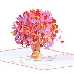 XINDUO 3D 컬러 인쇄 러브 트리 입체 인사말 카드 발렌타인 데이 커플 선물 축복 메시지 ca