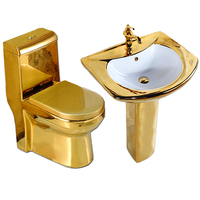 Design Royal or couleur lavabo évier Wc salle de bains ensemble de cuvette de toilette en céramique