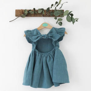 Vestidos de Verano para Niñas Pequeñas al por Mayor, Ropa Infantil, Vestidos de Lino con Mangas con Volantes, Ropa de Algodón para Bebés - Product Image 4