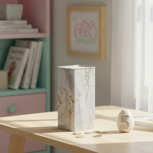 Hucha de cerámica rectangular Kontensan Marble White de 1.3L para niños, con patrones de caja de números de huevo, para regalos EF16051 - Product Image 3