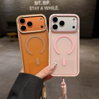Étui de téléphone de luxe en TPU+PC avec charge sans fil, protection magnétique anti-chute pour appareil photo, support magnétique et cordon pour