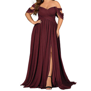 Robes de soirée maxi pour femmes, grandes tailles, printemps, été, automne, couleur vin <span class=keywords><strong>rouge</strong></span>, robes de <span class=keywords><strong>cocktail</strong></span> élégantes, robes de soirée évasées pour femmes - Product Image 1