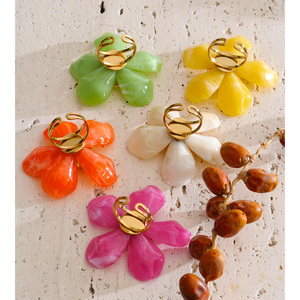 JINYOU 6233 Vibrant Summer Style Orange Glossy Resin Petal <strong>Ring</strong> Stainless Steel Adjustable Floral <strong>Statement</strong> <strong>Ring</strong> - Product Image 5