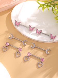 5 paia 14G di anelli per capezzoli in acciaio inox CZ cuore farfalla bilanciere linguetta Piercing gioielli zircone per il corpo da donna - Product Image 5