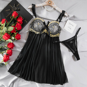 ชุดชั้นในซีทรูตาข่ายแบบยาวขายส่ง ชุดชั้นในปักลายใหม่สำหรับผู้หญิง - Product Image 6