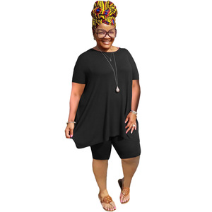 Offre Spéciale d'<span class=keywords><strong>Amazon</strong></span> <span class=keywords><strong>Vêtements</strong></span> <span class=keywords><strong>grande</strong></span> <span class=keywords><strong>taille</strong></span> pour femmes, ensemble short 2 pièces décontracté de couleur unie 5XL - Product Image 6