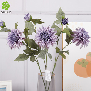 QIHAO Artificial Dahlias Plastic Silk Flowers High Simulation Wedding Home Decor 2 Autumn Colors Small Bouquet - Product Image 2