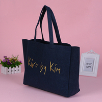 Sac de plage en feutre réutilisable durable de grande capacité bleu marine avec logo brodé doré pour le shopping