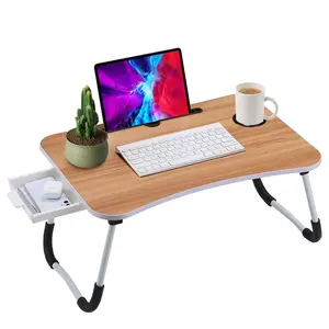 Suporte dobrável para cama, conveniente para usar mesa de laptop suporte dobrável bandeja de mesa para computador cama com tiras mesa ajustável para laptop
