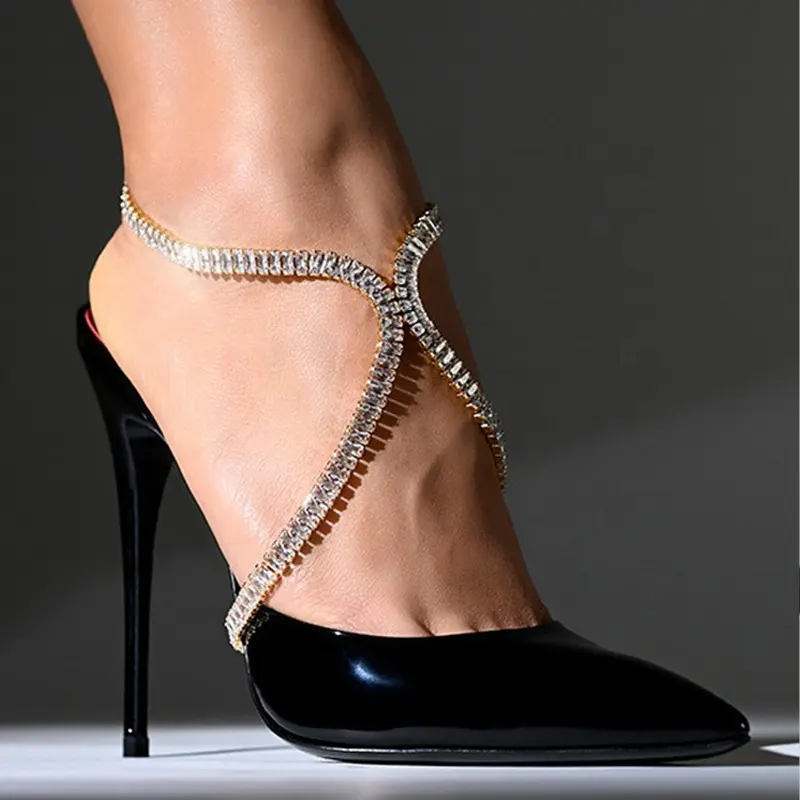 Sexy Cubic Zirconia Tennis Chain Anklet High Heel Shoes Accessories For Women Summer CZ Diamond Foot Chain Jewelry