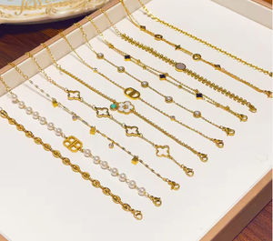 سوار معصم ماسي منقط بأربع أوراق برسيم ذهبي من الفولاذ المقاوم للصدأ من العلامة التجارية الأمريكية ، سوار صغير رائع على شكل كرة للهدايا - Product Image 4