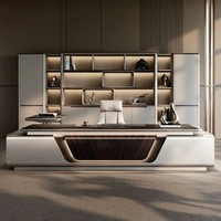 Bureau de direction de luxe haut de gamme, table de PDG avec table latérale réglable en hauteur, ensemble de mobilier de bureau, OEM ODM personnalisé