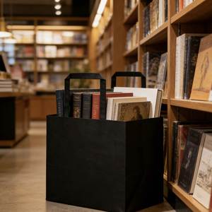 Sacs en papier kraft lourd personnalisés noirs avec poignées portables, adaptés pour l'emballage de vêtements, d'aliments, d'artisanat et pour le shopping - Product Image 6