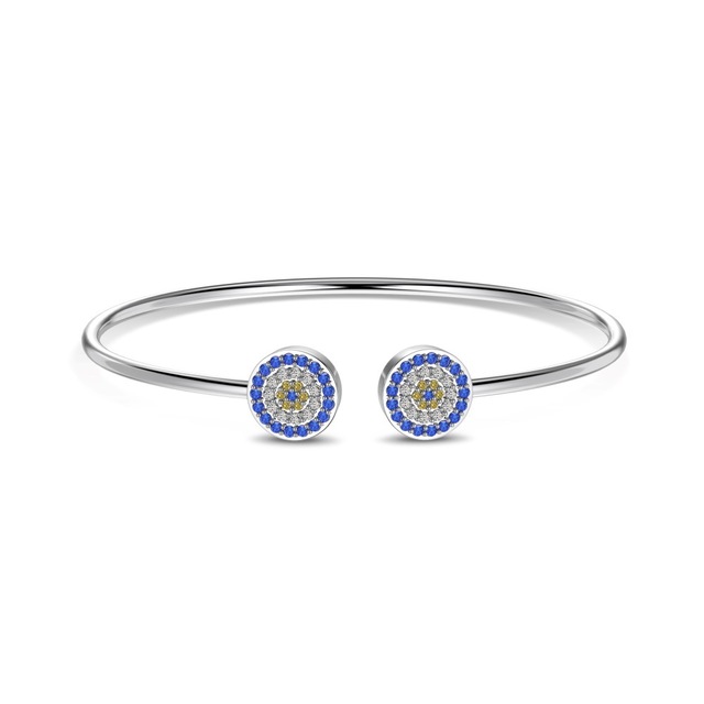 925 Sterling Silver Color  Zircon Cuff Bracelet for Women, Adjustable Open Bangle - Lucky Amulet Jewelry Gift