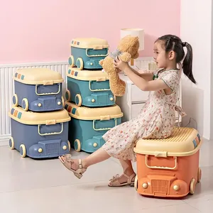 Caja de <span class=keywords><strong>Juguetes</strong></span> <span class=keywords><strong>para</strong></span> Niños con Forma de Coche de Dibujos Animados, con Tapa de Bloques de Construcción, Organizador de Plástico PP de Gran Capacidad con Ruedas - Product Image 4