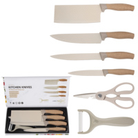 Ensemble de couteaux de haute qualité avec revêtement antiadhésif blanc crème, manche en plastique imitation bois, avec boîte cadeau pour une utilisation en cuisine