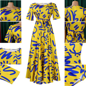 Q125 Customized Summer <strong>Dresses</strong> Women Casual Elegant <strong>Lace</strong> up Graffiti Printed <strong>Maxi</strong> <strong>Dress</strong> Ladies Church <strong>Dresses</strong> for Women - Product Image 6