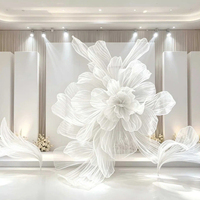 Backdrop Pernikahan Bunga Organza Raksasa Putih Murni Romantis, Dekorasi Acara Instalasi Seni Floral Buatan Tangan Mewah
