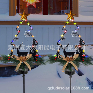 Solar Metal Christmas <b>Tree</b> <b>LED</b> Deer Garden Light With Solar Panel Outdoor Decor - Product Image 3
