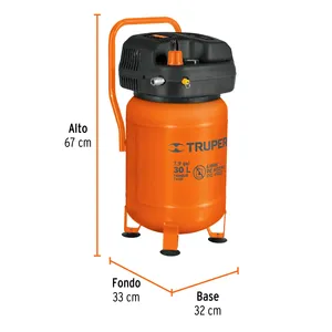 Compressore senza olio BOX 1, 30L, 3HP, verticale, 127V, TRUPER - Product Image 3
