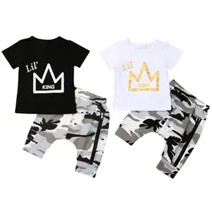2019 new hot selling crown pattern camouflage pant two piece modern natural summer 1 year old cute unique baby boy clothes
