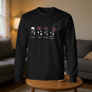 T-shirt à manches longues avec motif chats mignons, pierre, papier, ciseaux, Murder Mittens - Product Image 3