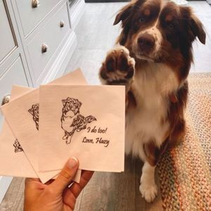 Serviettes de cocktail personnalisées pour animaux de compagnie pour mariages et anniversaires, serviettes de mariage personnalisées avec illustrations de chien ou de chat - Product Image 3