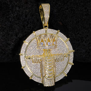 YIWEN liontin model Hip Hop perak murni S925 S925 liontin King Mahkota bundar es zirkon 5A perhiasan baru <span class=keywords><strong>2025</strong></span> - Product Image 1