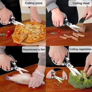 Ciseaux de cuisine professionnels multifonctionnels en acier inoxydable robuste à bord dentelé avec poignée en plastique pour fruits de mer, garantie 1 an - Product Image 5