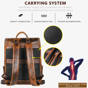 Custom Vintage Crazy Horse Genuine <b>Leather</b> <b>Men's</b> School Laptop <b>Backpack</b> 15.6 Inch Waterproof 20-35L Capacity Daily Business Use - Product Image 4