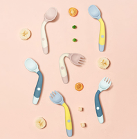 Ensemble cuillère et fourchette en silicone Yongli avec étui de voyage, 2 pièces, ustensiles pour tout-petits pour l'alimentation dirigée par l'enfant, ensemble de voyage