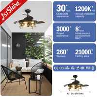 Ventilateur de plafond intelligent 1stshine 42 pouces avec lumière, design moderne professionnel, pales rétractables, vente directe usine, excellent vendeur