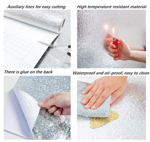 Kertas dinding berperekat pola daun perak, lapisan Foil aluminium PVC tahan air minyak untuk dekorasi furnitur dapur gratis sampel - Product Image 3