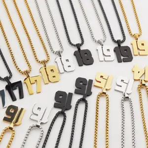 Personalized Necklaces 18K Gold Plated Initial Number Pendant Stainless Steel Chain Sports Necklaces for men women