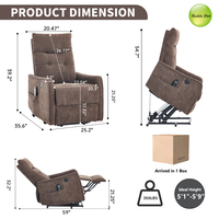 Canapé inclinable électrique contemporain avec fonction de levage assisté, massage, chaleur lombaire, port USB et poches de rangement pour salon