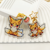 Porte-clés en plastique transparent avec impression double face, motif animal de dessin animé, avec accessoires