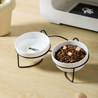 Nouveaux bols doubles en céramique pour animaux de compagnie avec support en fer, design mignon, pour chiens et chats