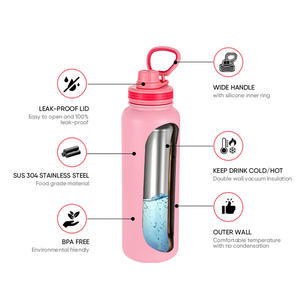 <span class=keywords><strong>Bouteille</strong></span> d'eau isotherme avec poignée, double paroi sous vide, 32 oz et 40 oz, 100 % étanche, personnalisable, haute qualité, portable - Product Image 3