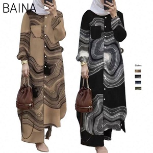 Ropa de <span class=keywords><strong>mujer</strong></span> más vendida Abaya islámica Vestido de <span class=keywords><strong>mujer</strong></span> <span class=keywords><strong>Pantalones</strong></span> y blusa a rayas Conjunto para tops musulmanes largos de último diseño - Product Image 1