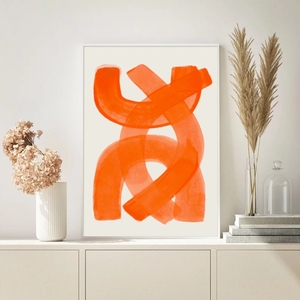 Modern Abstract Midden Eeuw Aquarel Penseelstreken Poster Oranje Canvas Print Schilderij Muurkunst Foto Woonkamer Interieur