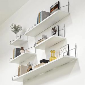 Particiones rectas montadas en la pared no perforadas Estantes de almacenamiento de madera suspendidos Estanterías para libros montadas en la pared Estantes de cocina - Product Image 6