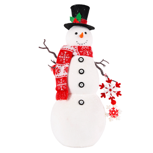 Classic Black Top Hat Snowman Sculpture with Hanging Snowflake Charms for Traditional Xmas Decor - Product Image 1