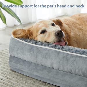 Lit orthopédique pour <span class=keywords><strong>chien</strong></span> en mousse à mémoire de forme, grand, carré, doux, moelleux, lavable, imperméable, en velours rose, écologique, pour cage ou carton - Product Image 4