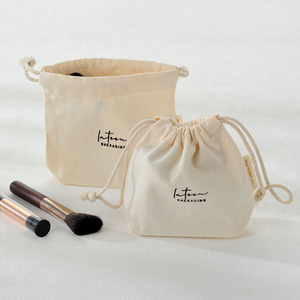 Prix le plus bas : Sachet à cordon personnalisé en coton et lin avec ruban, pochette pour bijoux et cadeaux - Product Image 1