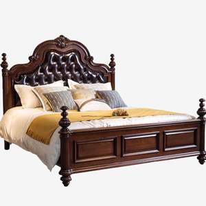 Traditional Solid Wood King Size Bedroom Set <b>Frame</b> Tufted Leather Upholstered Carved Wooden Design Bedroom Furniture - Product Image 3