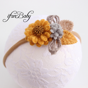 Fotografía suave y cálida Flor de fieltro de <span class=keywords><strong>lana</strong></span> en diadema elástica de nailon accesorios para el cabello de niña - Product Image 4