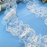 Bordure en dentelle brodée de feuilles et de fleurs blanches, dentelle romantique en tulle pour robe de mariée, accessoire vestimentaire