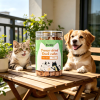 Vente en gros OEM LOGO Snacks pour chats et chiens Aliments pour animaux de compagnie Viande pure Canard lyophilisé Diverses spécifications d'emballage Sac Baril 90g