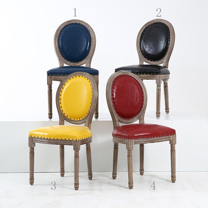 Chaise <span class=keywords><strong>Louis</strong></span> <span class=keywords><strong>XVI</strong></span> de style français à dossier rond en bois massif de conception vintage pour salle à manger et restaurant - Product Image 1
